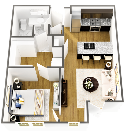 1 Bedroom Floor Plan at Wesmont, Indianapolis